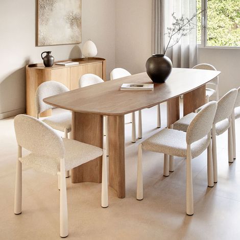 Set tavolo rettangolare 200x100 cm in legno di mango Sidney e 8 sedie da pranzo in fibbia Nagore SKLUM (1/5)