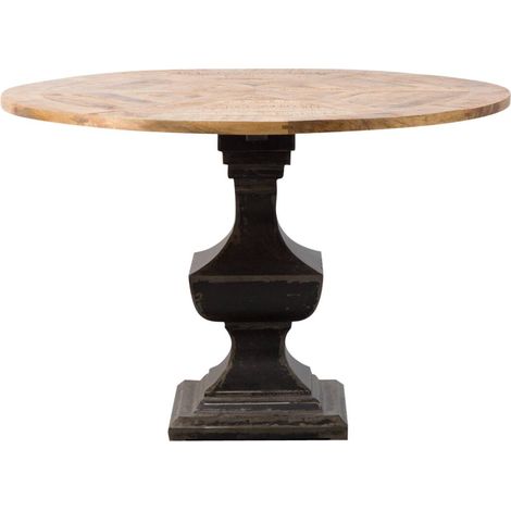 Made In Meubles – Table à manger ronde en bois de manguier – Design vintage avec pied central – Dimensions 76x115x115 cm – Montage facile (1/5)