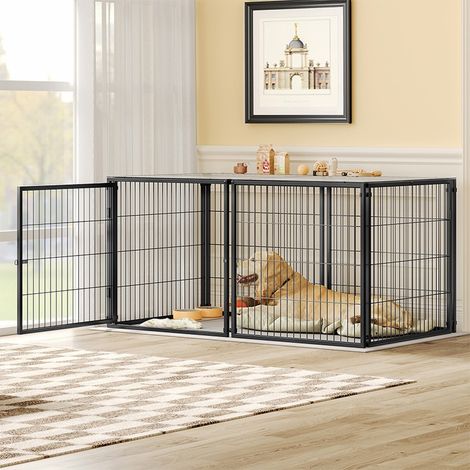 Cage chien modulable 160x80x80 cm, acier antirouille, couvercle sécurité, porte réglable, tapis PVC, noir