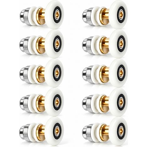 Lot de 10 Roulettes de Porte de Douche 27 mm – Roulettes de Remplacement en Nylon et Cuivre – Pour Cabines et Portes de Douche en Verre de 10 à 12 mm