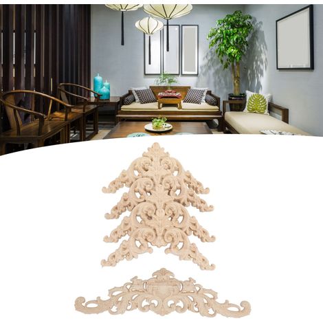 Onyx Blanc Appliqué Bois Découpe d'Angles et Médiane Roble Bois Naturel Lx30cm x4paire x1longueur (1/5)