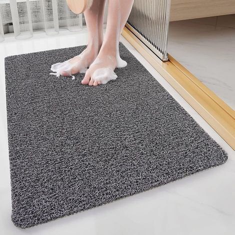Rutschfeste Badematte, rechteckig 60 x 40 cm, aus Luffa, mit Wasserablauf, für Nassböden (grau und schwarz) (1/5)
