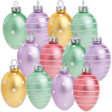 Lot de 12 Œuf en verre, Motifs pois rayures, 3,8x5 cm, Suspension arbre, Décoration Pâques (1/4)
