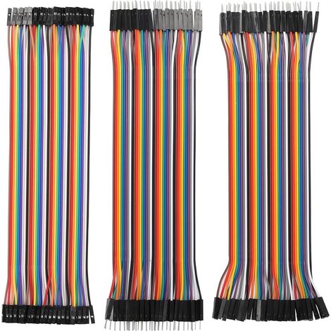 （20 cm）Lot de 120 câbles jumper DuPont cable dupont pour platine d’expérimentation breadboard 40 mâlefemelle, 40 mâlemâle, 40 femellefemelle