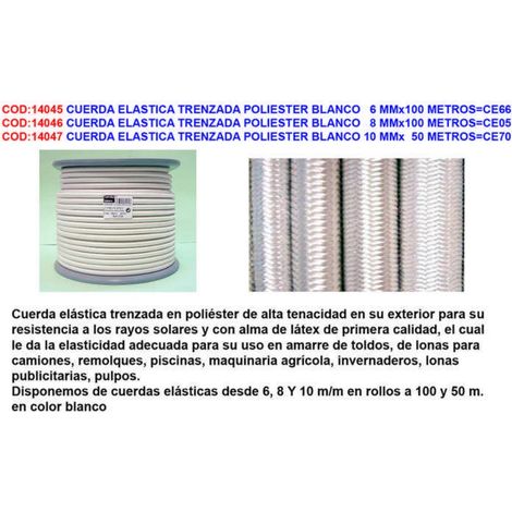 Cuerda elástica trenzada de poliéster blanca 8mm x 100 metros CE05