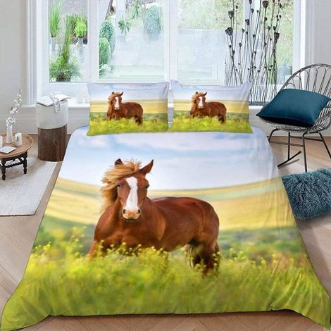 Housse de Couette Cheval 240x260 cm 2 Personnes 3 Pièces Ultra Doux 3D Animal Cheval Parure de Lit en Microfibre - S2L (1/5)