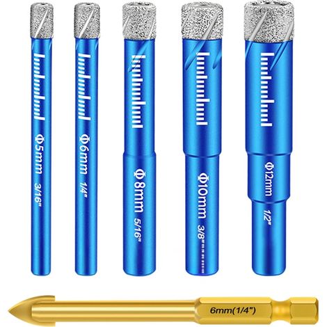Foret Diamant, Foret Gres Cerame Forêt Carrelage,avec 5,6,8,10,12 mm, Metal pour Carrelage de 6mm, Meche Carrelage pour Céramique Verre Granit Marbre (1/5)