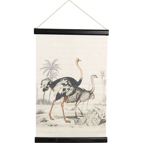 Tapis Mural en Lin Motif Autruches Tenture Décorative Beige et Noir 40 x 2 x 60 cm - PANGIVO (1/4)