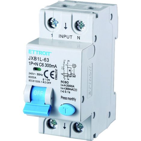 ETTROIT Interruttore Magnetotermico Differenziale 1P+N 6A 300mA 220V 6KA 2 Moduli DIN - JX270663 (1/6)