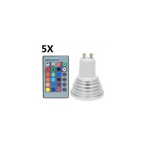 5 x GU10 3W RGB-LED-Farblampen, 16 Farbwechseloptionen, AC85-265V mit Infrarot-Fernbedienung (1/5)