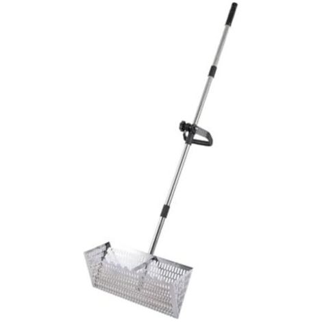 Râteau anti-puces de 40 cm, pelle à sable de plage en acier inoxydable avec large panier trapézoïdal, râteau à long manche amovible pour peigner la plage, tamiser le sable et chasse au trésor