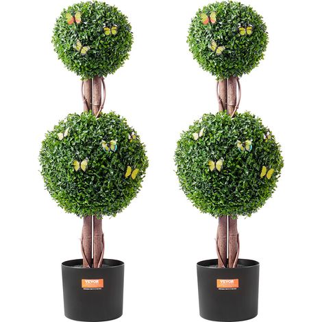 Buis Artificiel, Lot de 2, Faux Arbres Topiaires Double Boule 91,4 cm avec Feuilles Supplémentaires et Pot, Résistante aux UV, Ensemble Fausse Plante Artificielle pour Déco Intérieur Extérieur (1/5)