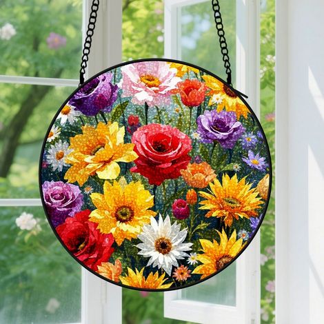 25cm Suspension Vitrail Motif Floral Vif - Accroche-Soleil Portail Jardin Décoration Maison Anniversaire Fête des Mères pour Mère, Femme, Homme, Parents, Grand-Mère et Amie (1/5)