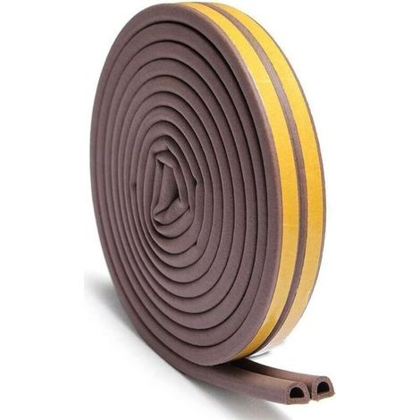 Striscia sigillante adesiva in schiuma a forma di D, lunga 10 m, per porte e finestre, insonorizzata e antispiffero, colore marrone. (1/4)