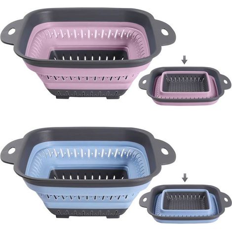 Passoire pliable en silicone, passoire de cuisine rétractable, passoires pliables pour camping - lot de 2 (rose + bleu) (1/5)