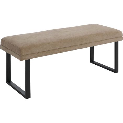 Panca HHG-072, panchina imbottita, ingresso sala da pranzo, metallo tessuto ciniglia (310 g/m²), 120cm, marrone chiaro (1/5)
