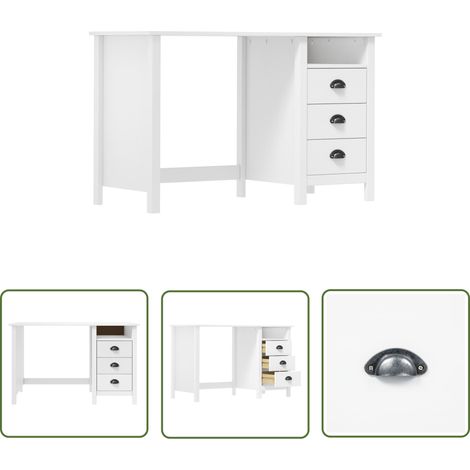 The Living Store Schreibtisch Hill mit 3 Schubladen 120x50x74 cm Kiefernholz - Schreibtisch - Bürotisch - Kiefernholz Tisch - Weißer Schreibtisch - Home Office Möbel (1/5)