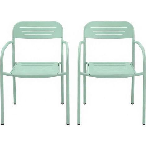 Set de 2 sillas de jardín metálicas verdes apilables con reposabrazos (1/5)
