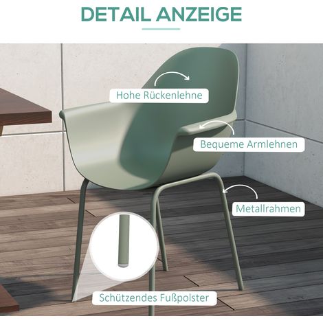 Lot de 4 chaises de jardin avec accoudoirs, dossier, résistantes aux intempéries, capacité 120 kg, plastique et métal, vertes (1/4)