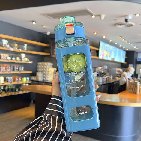1 Bouteille d'Eau Sport de 700ml avec Marqueurs Temporels et Paille – Bouteille d'Eau Réutilisable et Motivante de 24oz avec Bracelet de Transport pour Gym, Yoga et Suivi Hydratation Quotidienne, Bleu (1/5)