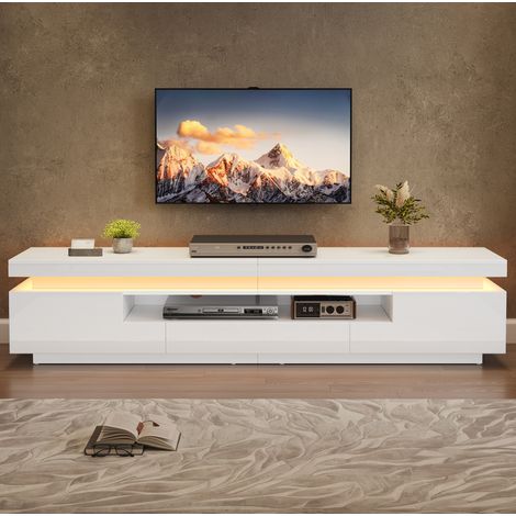 TV-Lowboard 175x38x45 cm Weiß aus Spanplatte mit Hochglanzfronten, LED und Stauraum (1/5)