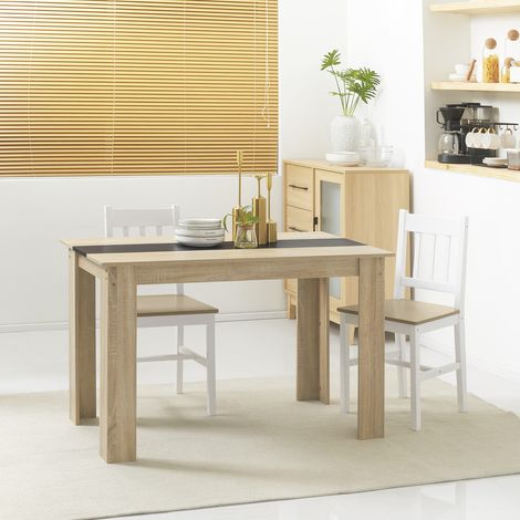 Table à manger 120x69x75 cm noir pour 4 à 6 personnes de cuisine rectangulaire moderne en chêne et