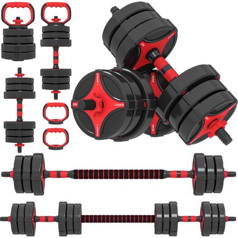 SPORTNOW Set Manubri Regolabili 5 in 1 Casa 20 kg Nero Rosso (1/5)
