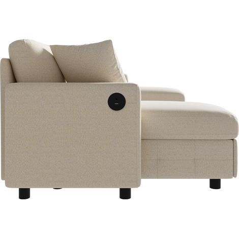 CHICFURN Sofá cama en U beige con almacenamiento, 2 chaise longues, carga USB y Type-C, cama extraíble, 2 cojines, ideal para salón moderno de 260×128×82 cm (1/5)