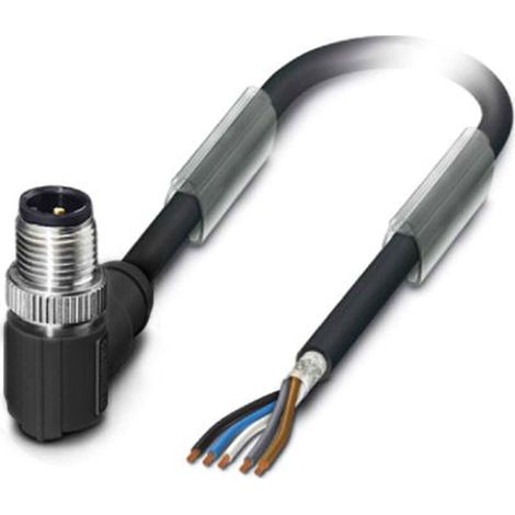 M12 Sensorleitung PUR 5-polig Stift gewinkelt geschirmt/schlepp. A-Kodierung, Länge 8,0 Meter schwarzgrau RAL 7021, Kabel Außendurchmesser 5,3mm - 1 Stück