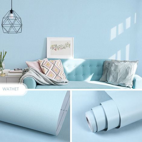 Papier Peint Bleu Clair Autocollant Mural Papier Adhésif pour Meuble Cuisine Salon Chambre Enfant Bureau Armoire Papier Peint Vinyle Adhésif Bleu Clair de 45CM10M Décoratif Amovible Durable