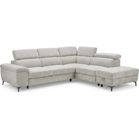 Canapé d'angle droit convertible en tissu doux gris clair - JULIO (1/5)