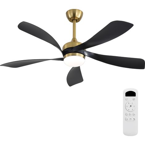 REDOM - Ventilatore da soffitto con luce LED dimmerabile, funzione timer, motore DC silenzioso, ABS nero e oro (1/5)