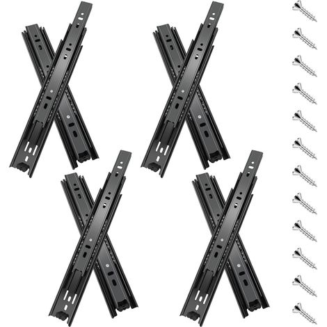4 paires glissières de tiroir 30 cm (8 pièces),glissiere pour tiroir, montage latéral,extension complète,coulisse tiroir avec roulements à billes, capacité de 45 kg, noir (1/5)