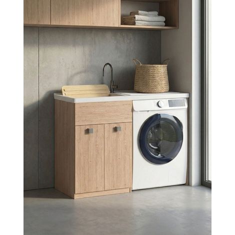 Mobile coprilavatrice Pulsa Dx - Con 2 anta e lavatoio - Contenitore salvaspazio per bagno e lavanderia - Lavatrice non inclusa - Virginia - 124x93x60 cm (1/3)