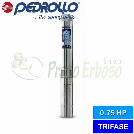 Bomba de pozo profundo o DE PERFORACIÓN Pedrollo para bombear agua con ARENA 4SR 1.5/11 F Motor trifásico de 0,55 kW sumergible y rebobinable