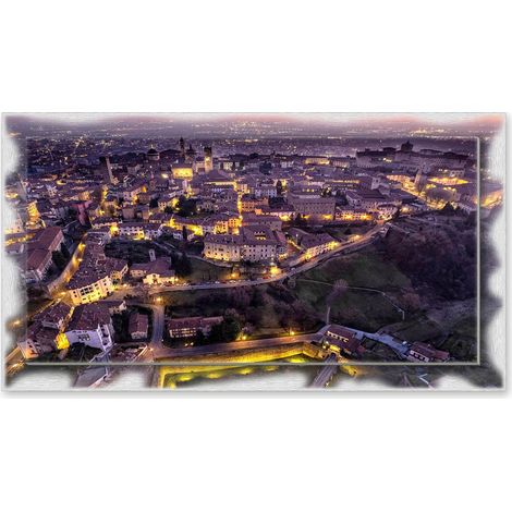 Lupia - Quadro moderno su Tela con Cornice stampata NEWEXT 75x135 cm, paesaggi localismi italiani, per casa soggiorno capezzale camera da letto hotel ufficio, BERGAMO BERGAMO ALTA AL CREPUSCOLO (1/4)