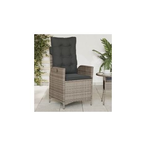Chaise inclinable de jardin avec coussins gris résine tressée (1/5)