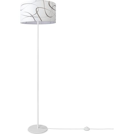 Paco Home Lámpara Pie Salón Pantalla Tela Lámpara Pie Lectura Abstracta Vintage Diseño 3 (Ø38 cm), Lámpara de pie de una pata - Blanco
