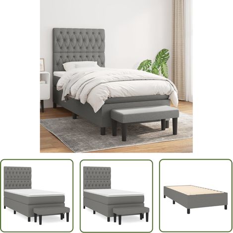 The Living Store Sommier à lattes de lit avec matelas Gris foncé 100x200cm Tissu - Lit Plateforme - Lit Double - Matelas À Ressorts Ensachés - Têtière Ajustable - Canapé Lit (1/5)