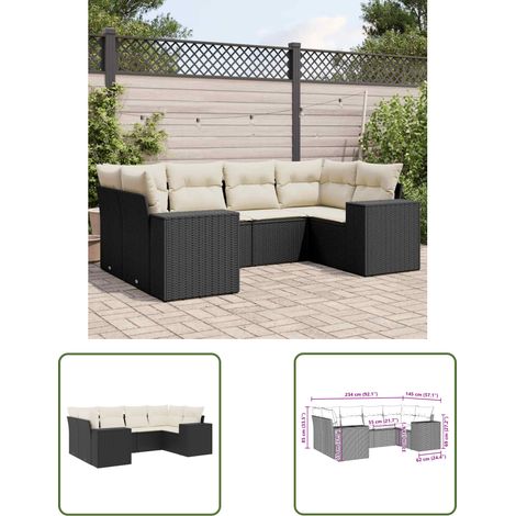 The Living Store 6-tlg. Garten-Sofagarnitur mit Kissen Schwarz Poly Rattan - Gartensofas - Outdoor Möbel - Gartenmöbel Set - Rattan Gartenmöbel - Lounge Set (1/3)