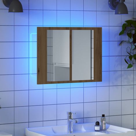 Armario con espejo y LED madera roble artisan 60x12x45 cm vidaXL