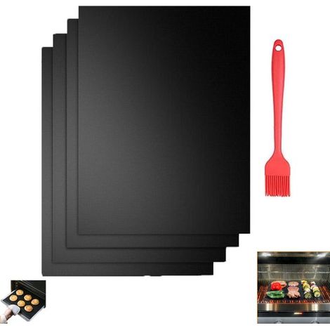 Tapis de barbecue antiadhésif et réutilisable - Noir - 330 x 400 x 0,2 mm - Facile à nettoyer - Tapis de four - Tapis de barbecue en fibre de verre résistant à la chaleur - Tapis de barbecue et revête (1/5)
