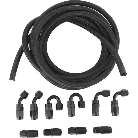 Kit di tubi del carburante intrecciati, raccordi professionali neri e resistenti per tubi del carburante, ideali per la modifica di auto. (1/5)