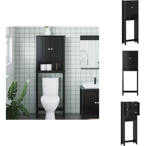 Rangement au-dessus de la cuvette BERG noir bois massif - Meuble De Salle De Bain - Rangement Salle De Bain - Étagère Salle De Bain - Rangement Wc - Rangement Suspendu (1/5)