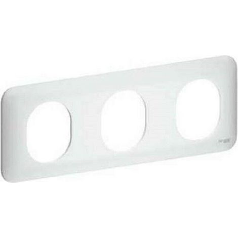 Scanelec – Plaque de finition 3 postes horizontale – Blanc satin – Pour compositions de prises et interrupteurs – Schneider Ovalis