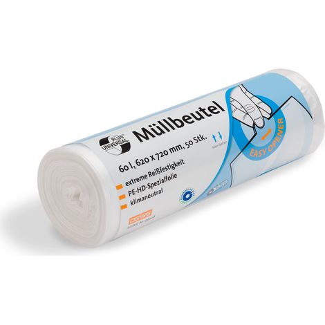 Deiss Universal 49908 Sacchetti per Rifiuti con Banderole Stampate, Capacita 60 L, Trasparente, 620X720 mm, 50 Pezzi (1/3)