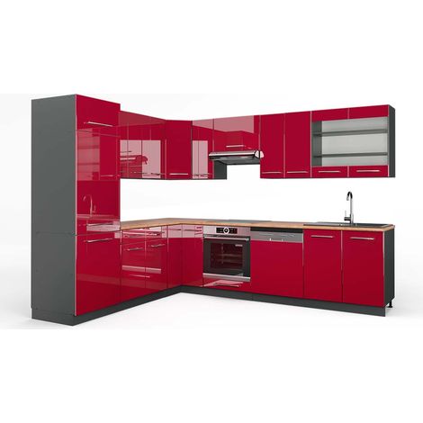 Cuisine en angle Fame-Line, Bordeaux haute brillance/anthracite, 227 x 287 cm , PT Chêne, Vicco