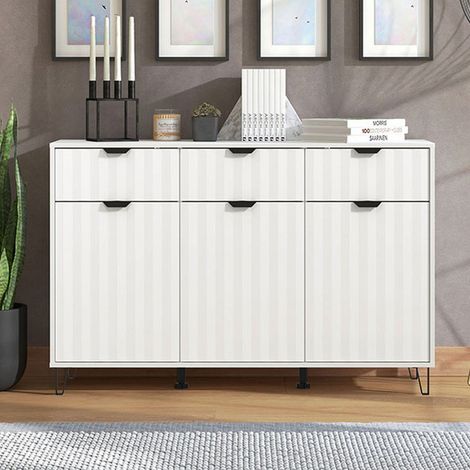 Credenza Paglieta, Aparador 3 Estantes, 3 Cajones, 3 Puertas, 138x40x90.5h cm Blanco (1/5)