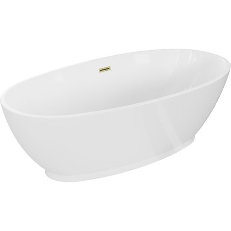 Mexen Bilbao bañera exenta 180 x 90 cm, blanca, rebosadero dorado cepillado - 51311809000-55 (1/5)