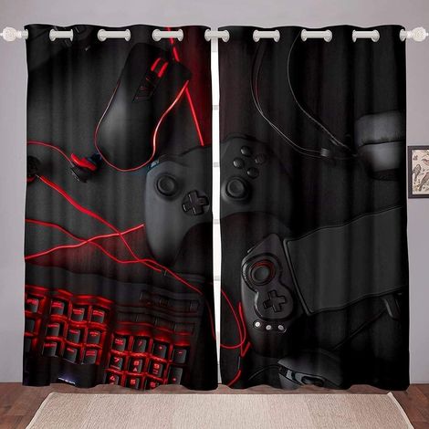 Rideaux de jeu pour chambre à coucher, garçons, adolescents, casques, console de jeu, souris, clavier, chambre à coucher, rideau noir et rouge, draperies de fenêtre, 116x182 cm (lxL) - 117L X 183H cm (1/5)